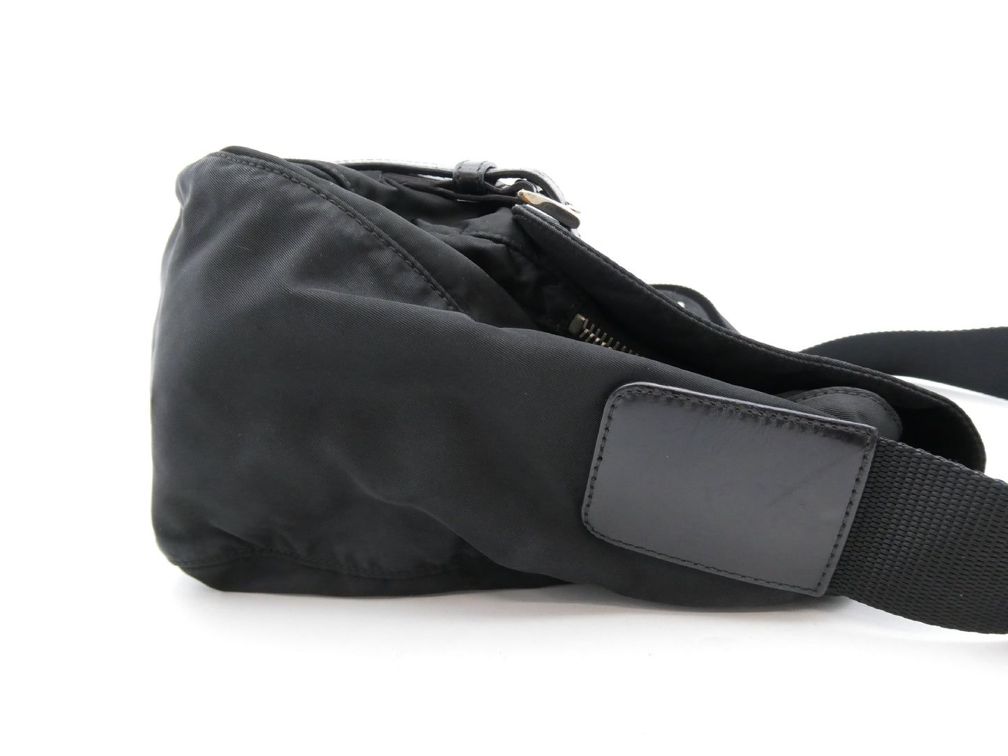 PRADA logo plate nylon and leather shoulder bag