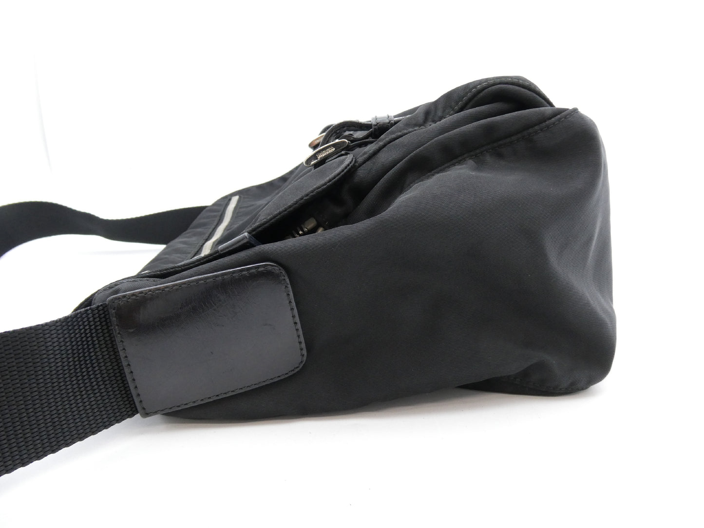 PRADA logo plate nylon and leather shoulder bag