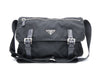 PRADA logo plate nylon and leather shoulder bag