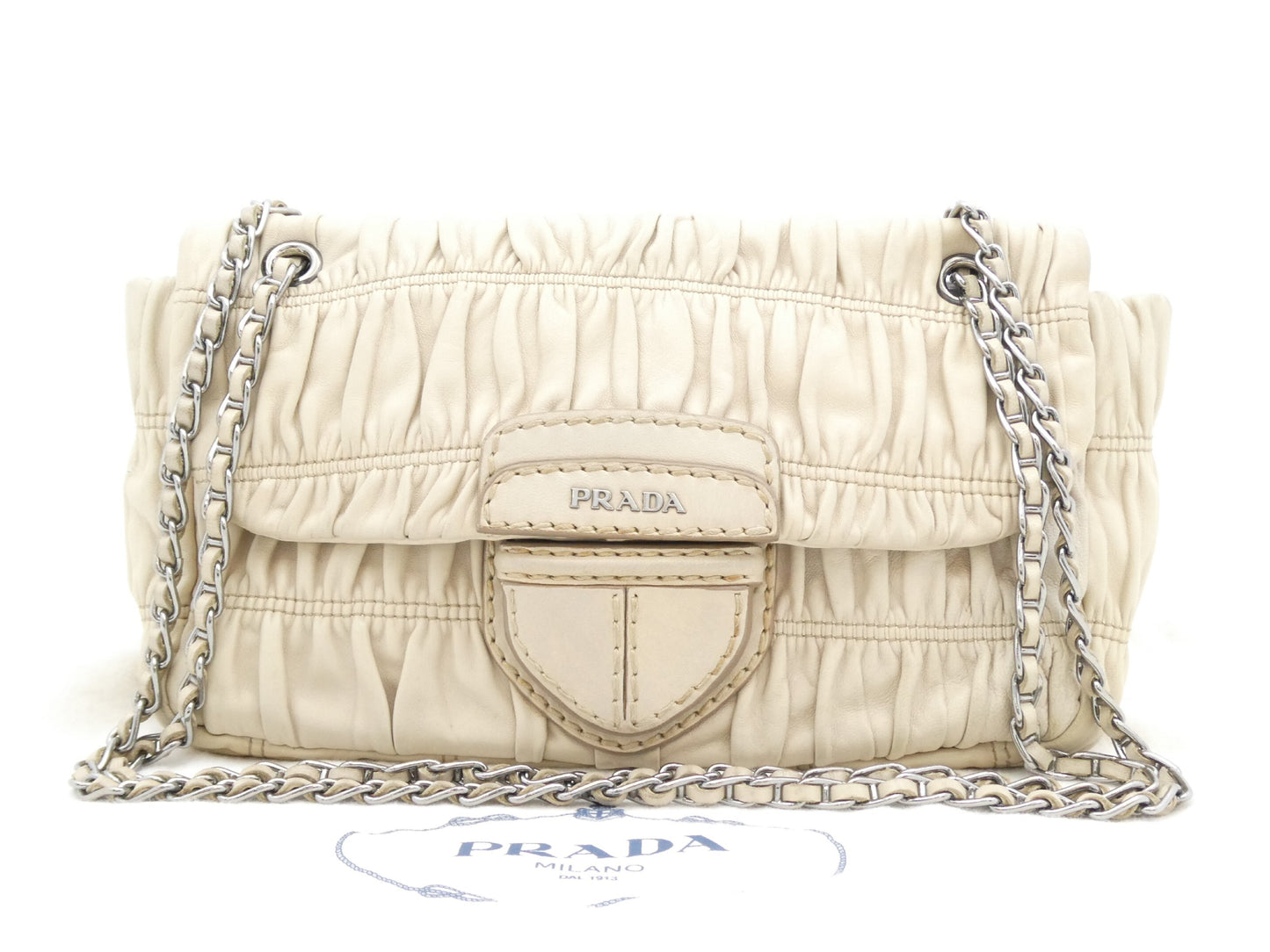 PRADA logo gathered chain shoulder bag