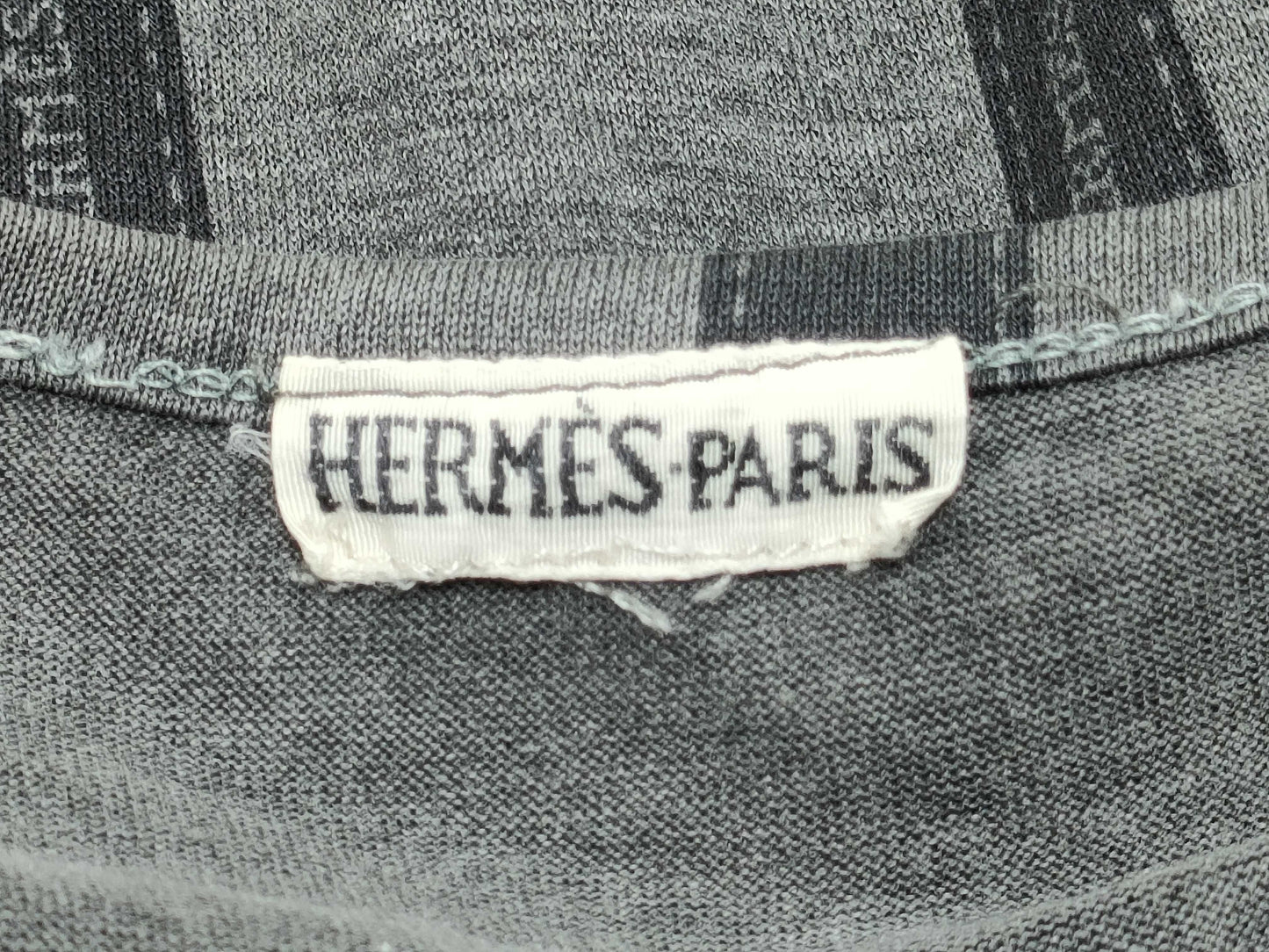 HERMES Women's Long Sleeve T-Shirt with Ribbon Pattern, Gray, Size L, Wrinkled