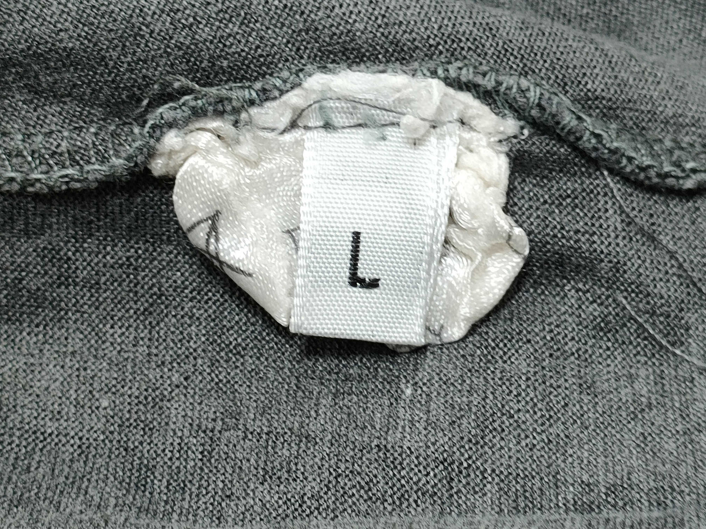 HERMES Women's Long Sleeve T-Shirt with Ribbon Pattern, Gray, Size L, Wrinkled