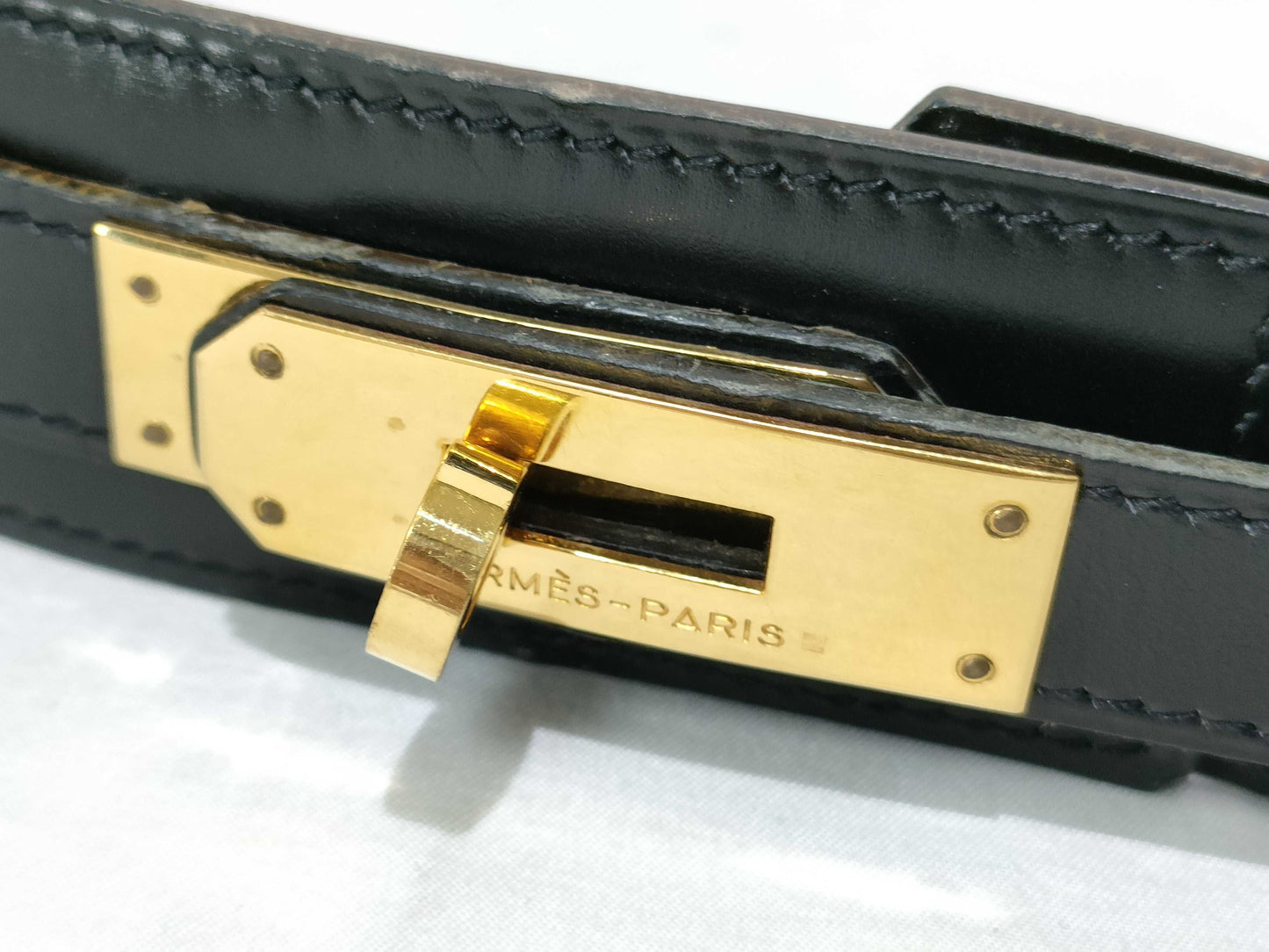 HERMES Kelly Belt, Black, 〇U, Cobas Scuffs, Hardware Scuffs, Size 80, Sold