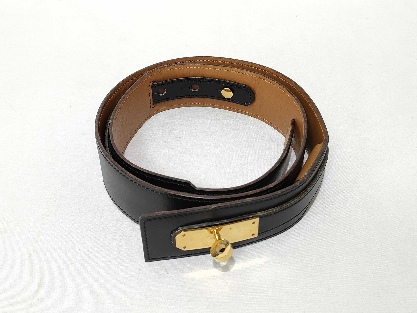 HERMES Kelly Belt, Black, 〇U, Cobas Scuffs, Hardware Scuffs, Size 80, Sold