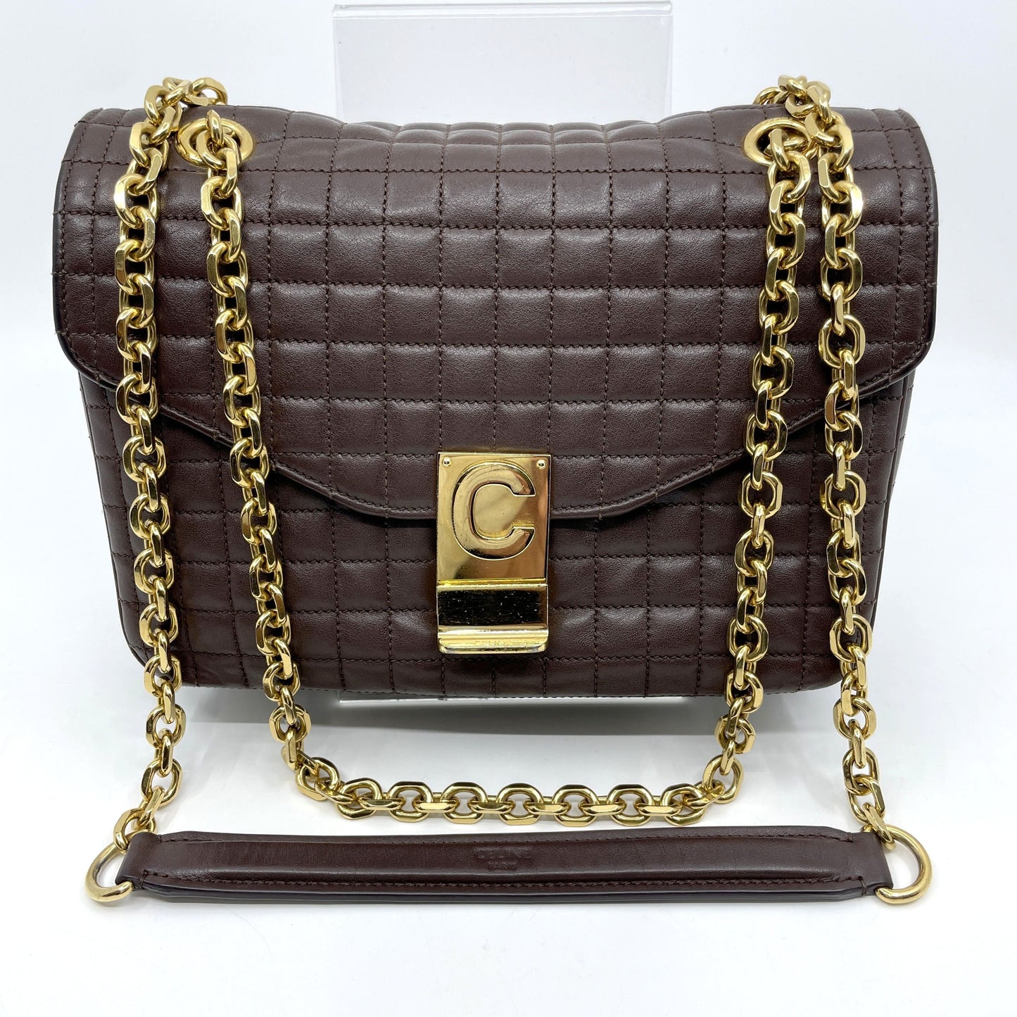 CELINE C Logo Quilted Medium Chain Shoulder Bag