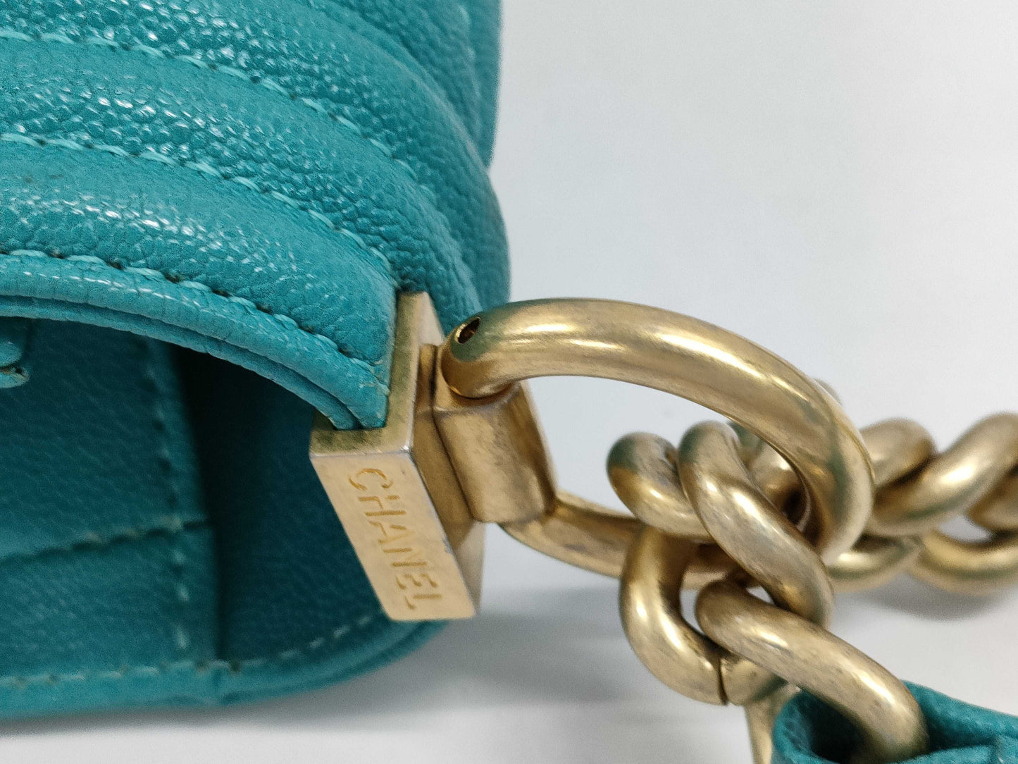 CHANEL Boy Chanel Caviar Skin Chain Shoulder Bag in Turquoise, No. 28