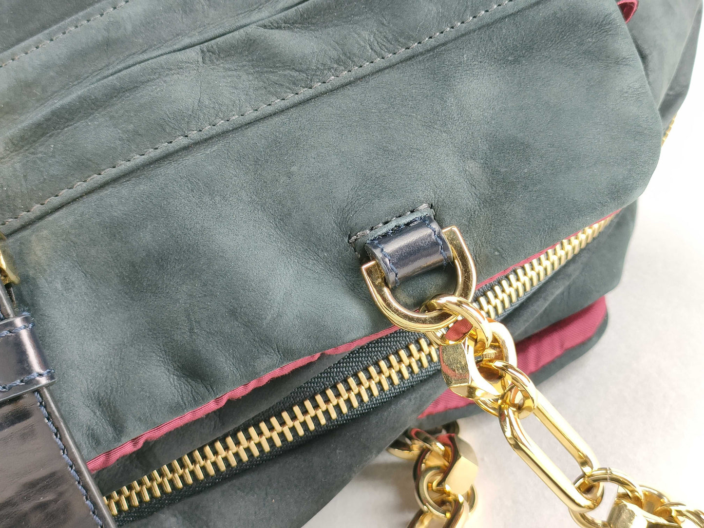 LOEWE Chain Shoulder Handbag Suede Leather Boston Bag