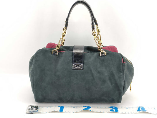 LOEWE Chain Shoulder Handbag Suede Leather Boston Bag