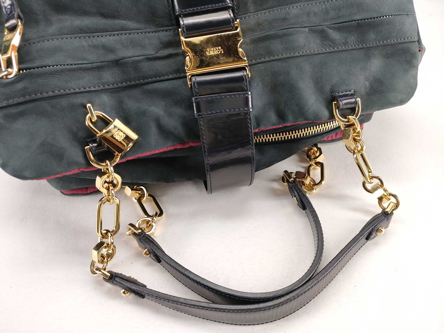LOEWE Chain Shoulder Handbag Suede Leather Boston Bag