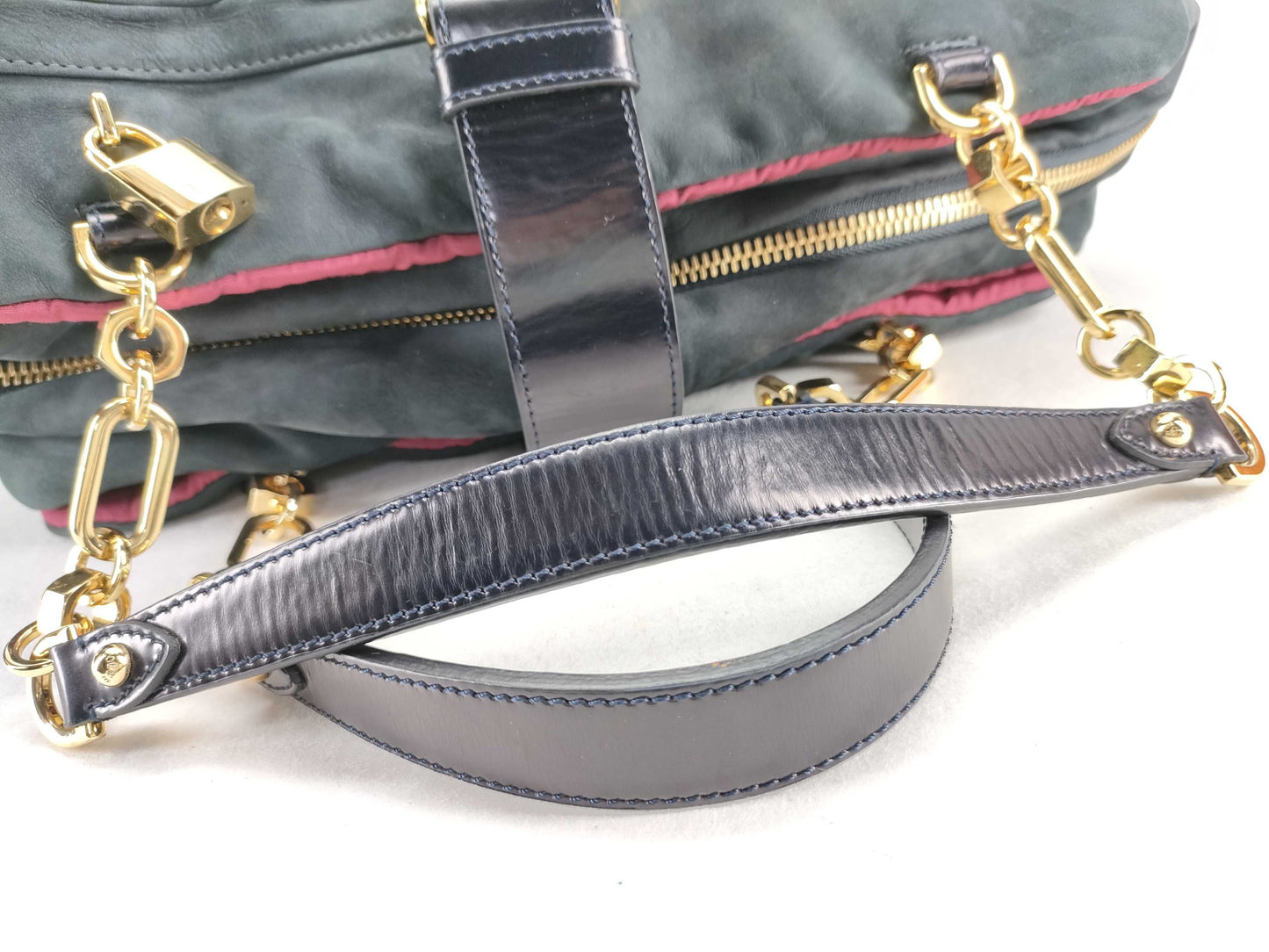 LOEWE Chain Shoulder Handbag Suede Leather Boston Bag