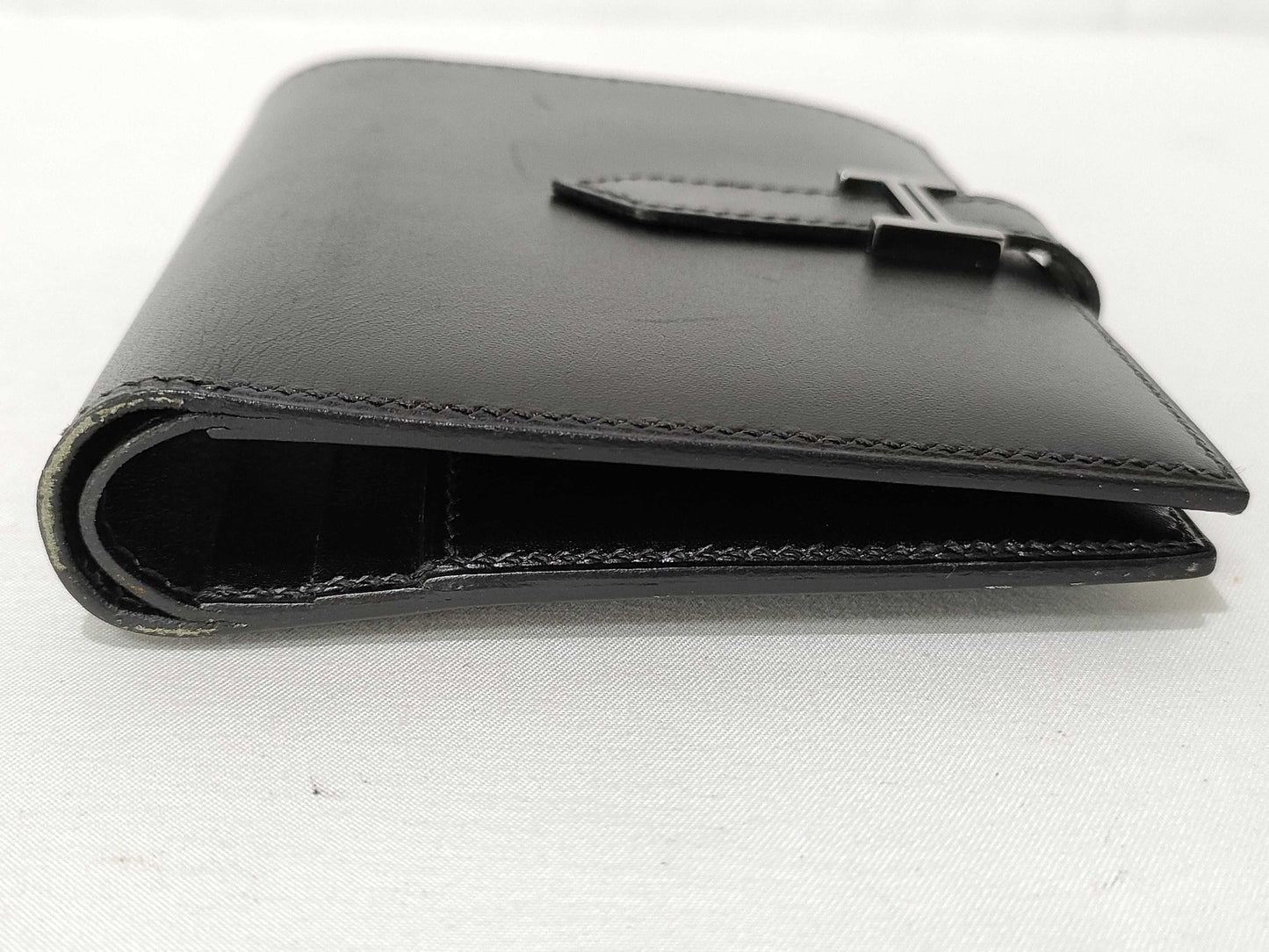 HERMES Bearn Compact Black Box Calf Wallet