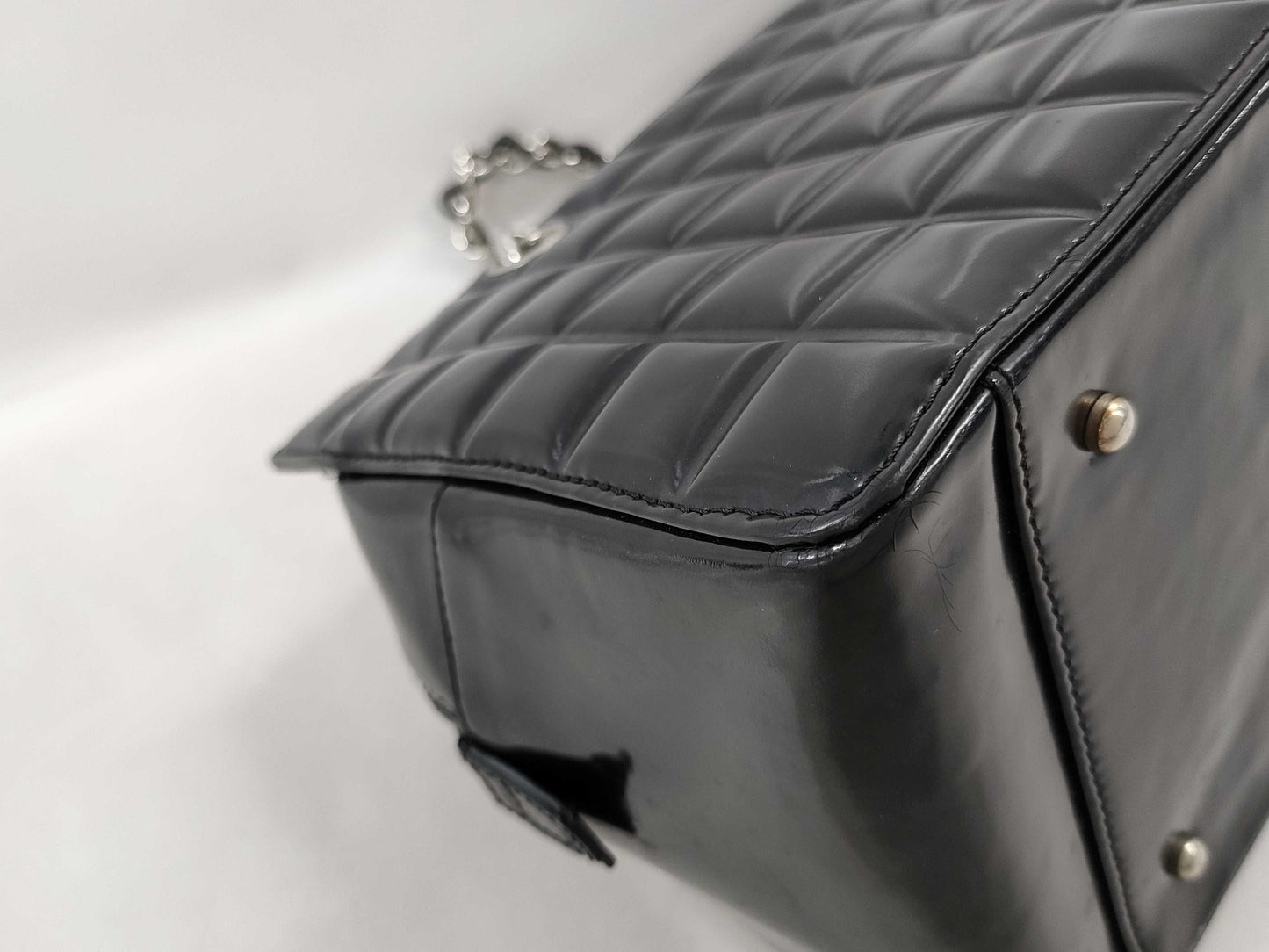 CHANEL CHANEL Chocolate Bar Enamel Chain Shoulder Bag with Silver Hardware and Coco Mark