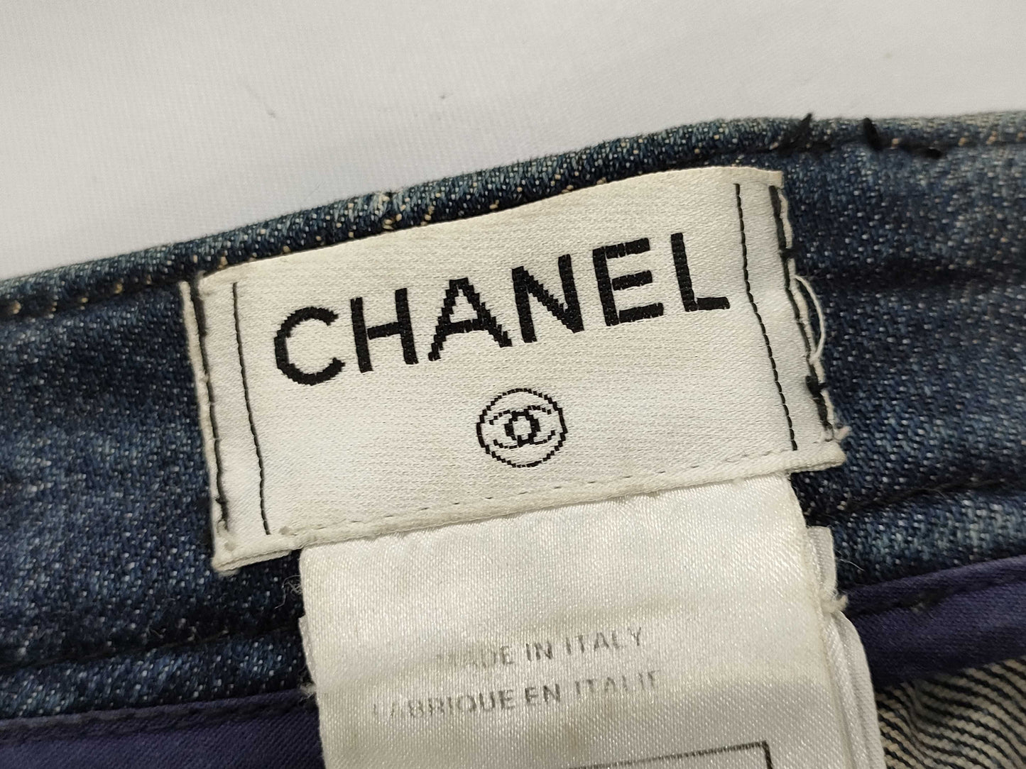CHANEL Matelasse Leather Denim Pants, Size 38, Medium, Cotton, CHANEL Pants
