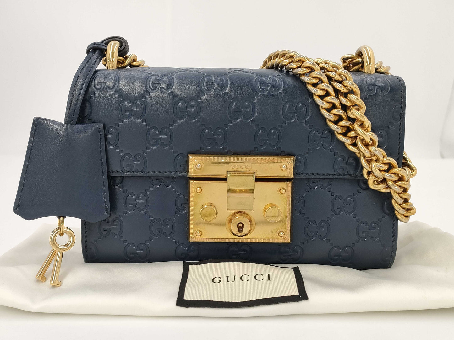 GUCCI Guccissima Padlock GG Small Shoulder Bag Blue Shoulder Bag