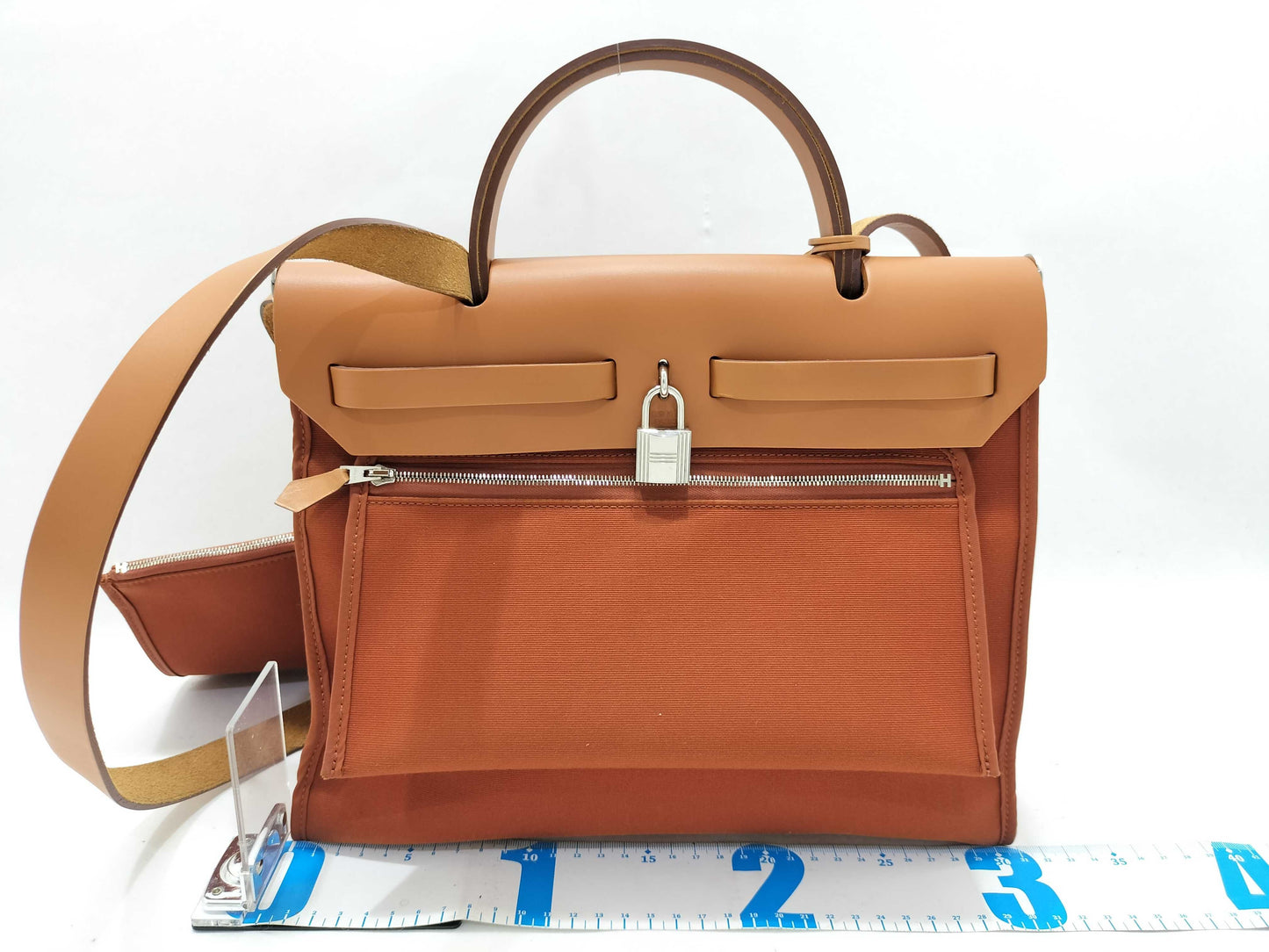 HERMES Airbag Zip Toile Officier Orange Canvas Handbag with A Stamp and Silver Hardware