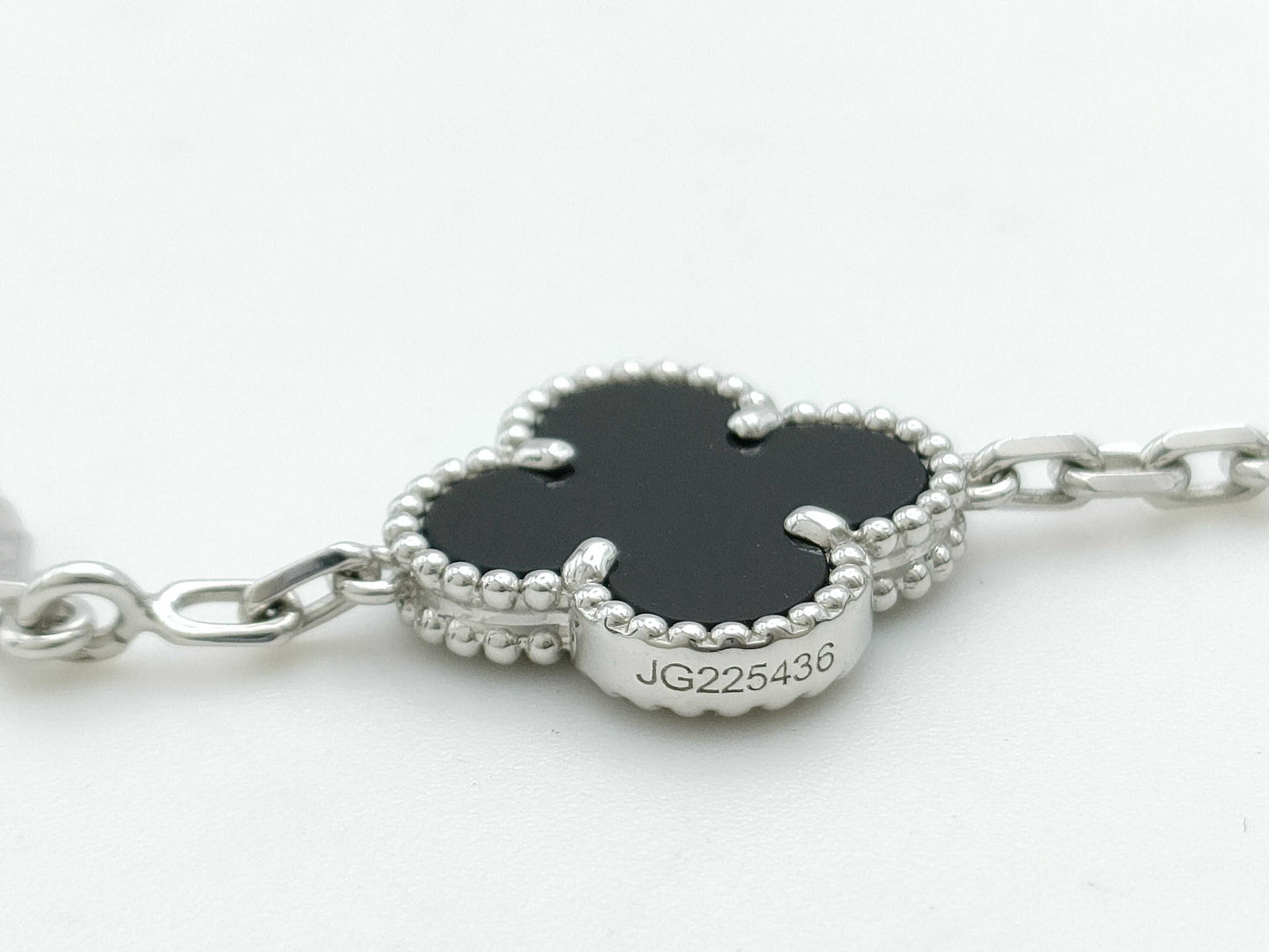 Van Cleef & Arpels Vintage Alhambra Onyx and Diamond Bracelet in WG Au750, 12.1g