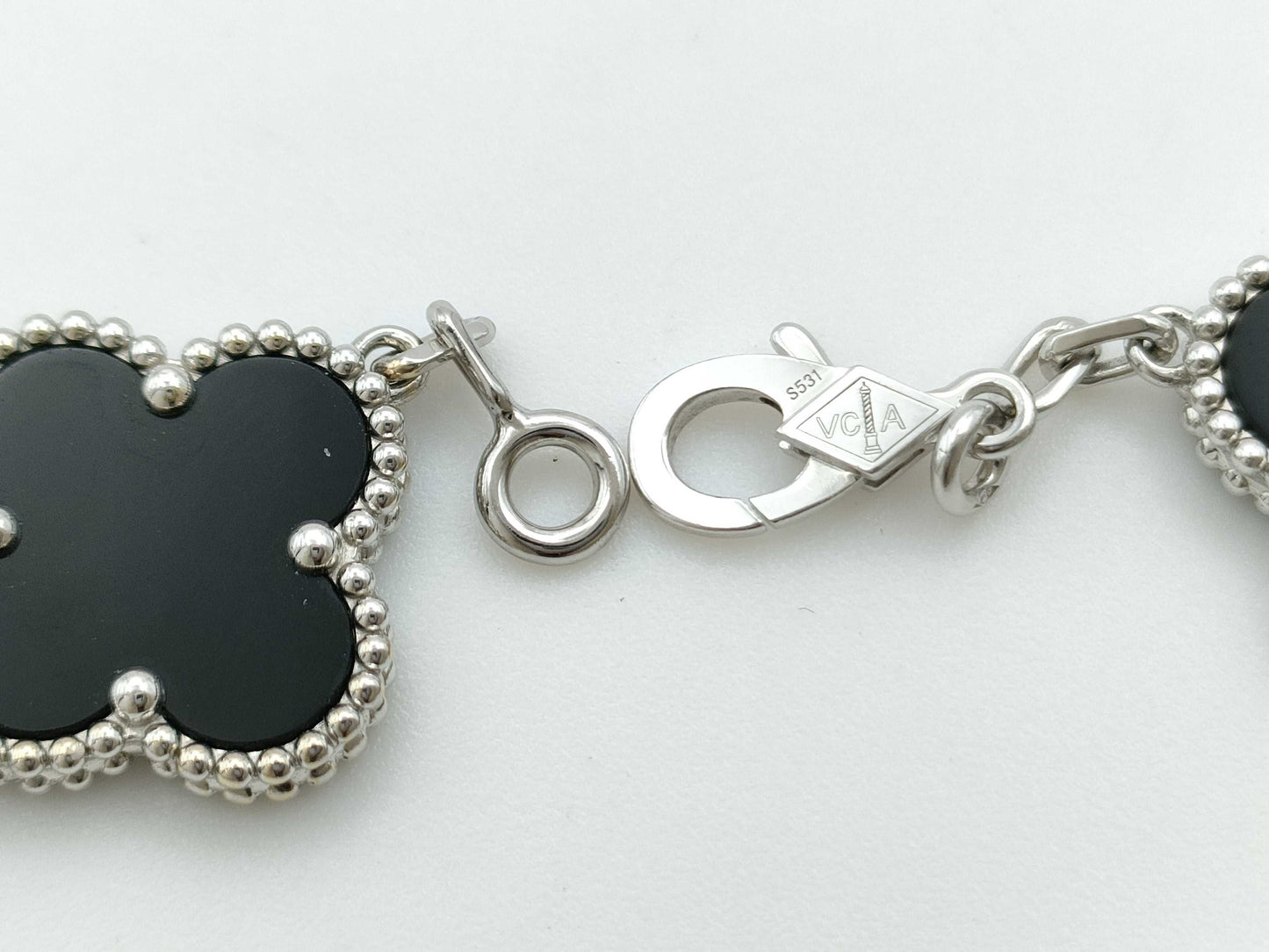 Van Cleef & Arpels Vintage Alhambra Onyx and Diamond Bracelet in WG Au750, 12.1g