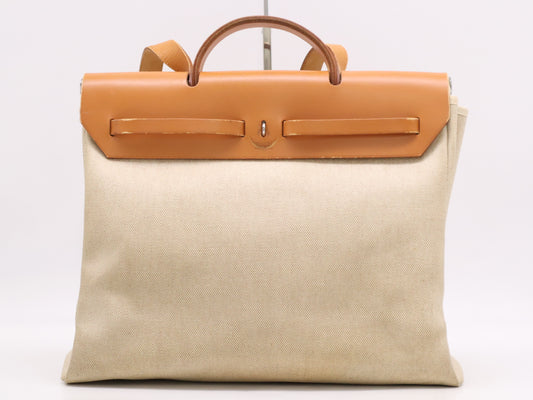 HERMES Toile Haire Bag MM □E Stamp 2001 Beige Brown Shoulder Bag with Padlock and Cloche