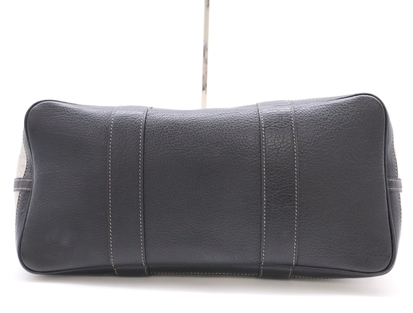 HERMES Garden Party 36 PM Black Silver Hardware F Stamp 2002 Toile H Leather Gray Handbag