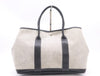 HERMES Garden Party 36 PM Black Silver Hardware F Stamp 2002 Toile H Leather Gray Handbag
