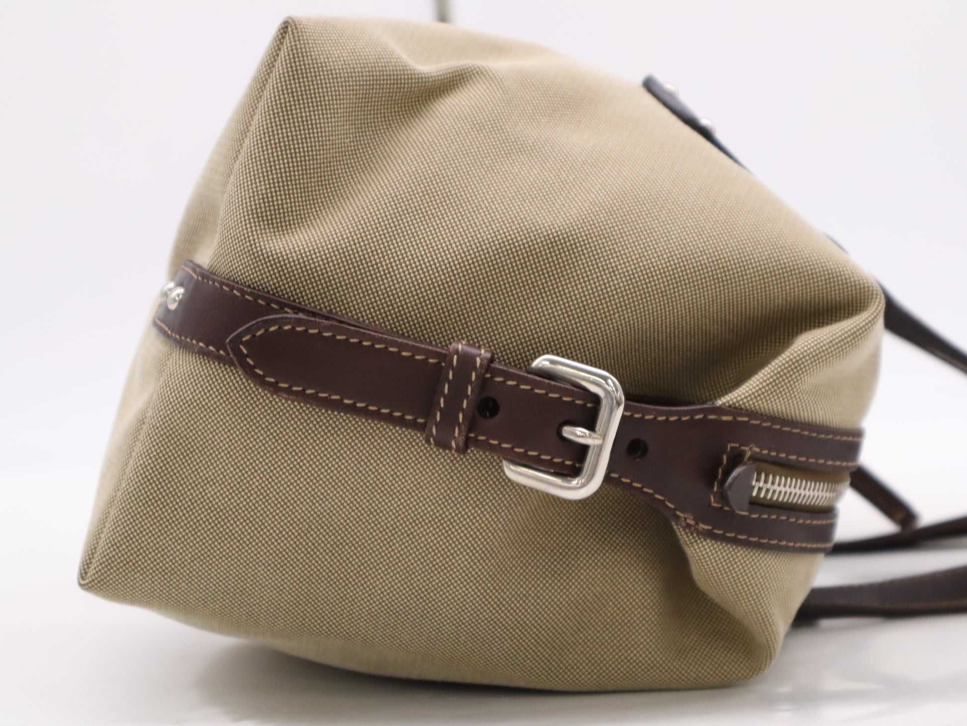PRADA Canvas/Leather Logo Jacquard Bag Handbag