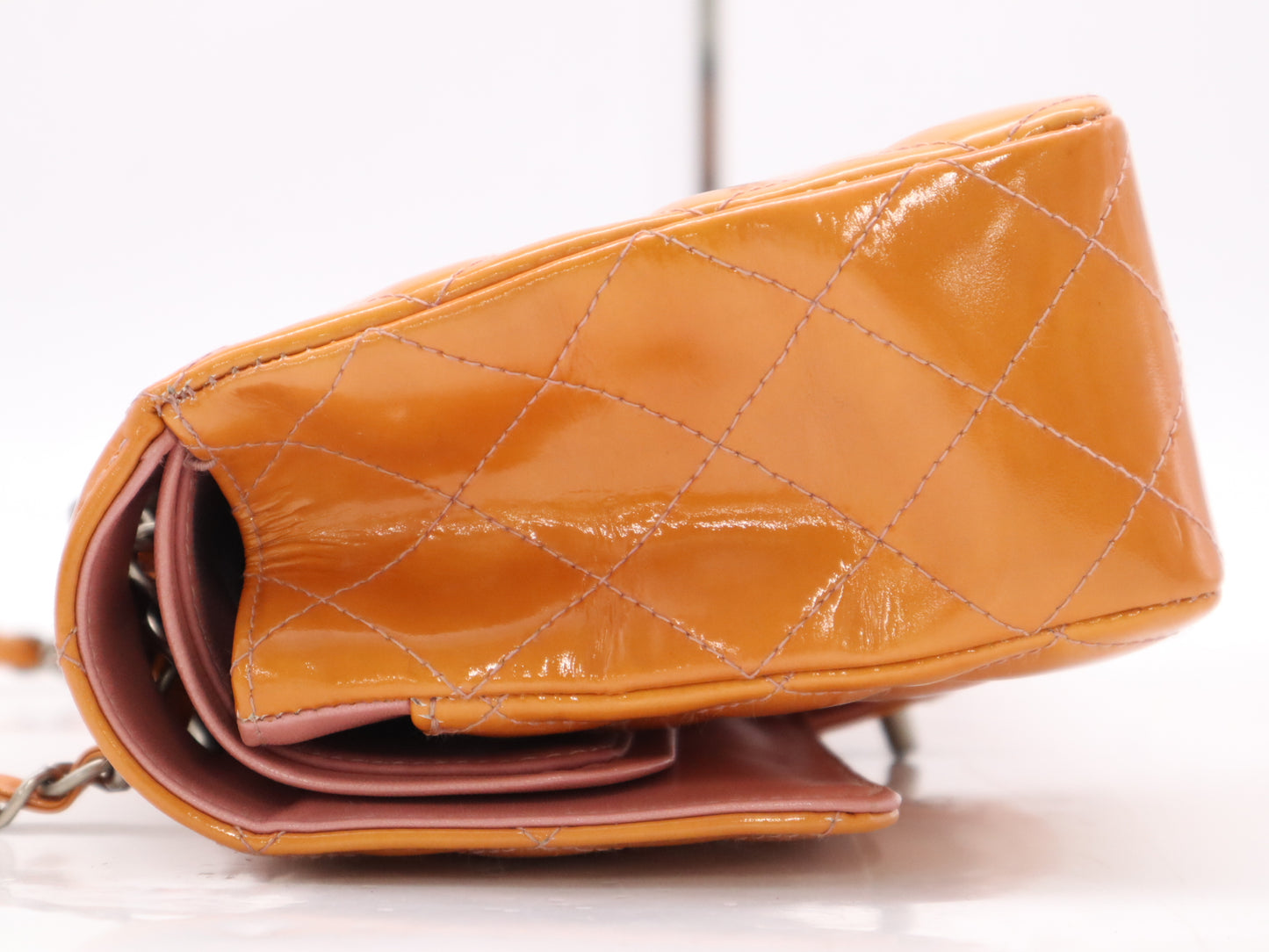 CHANEL Enamel Matelasse 26 Double Flap Double Chain Shoulder Bag with Sterling Silver Hardware and Orange Seal 6662396