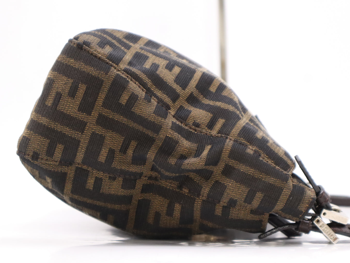 FENDI nylon canvas shoulder bag with Zucca SV hardware, dark brown, comes with dust bag