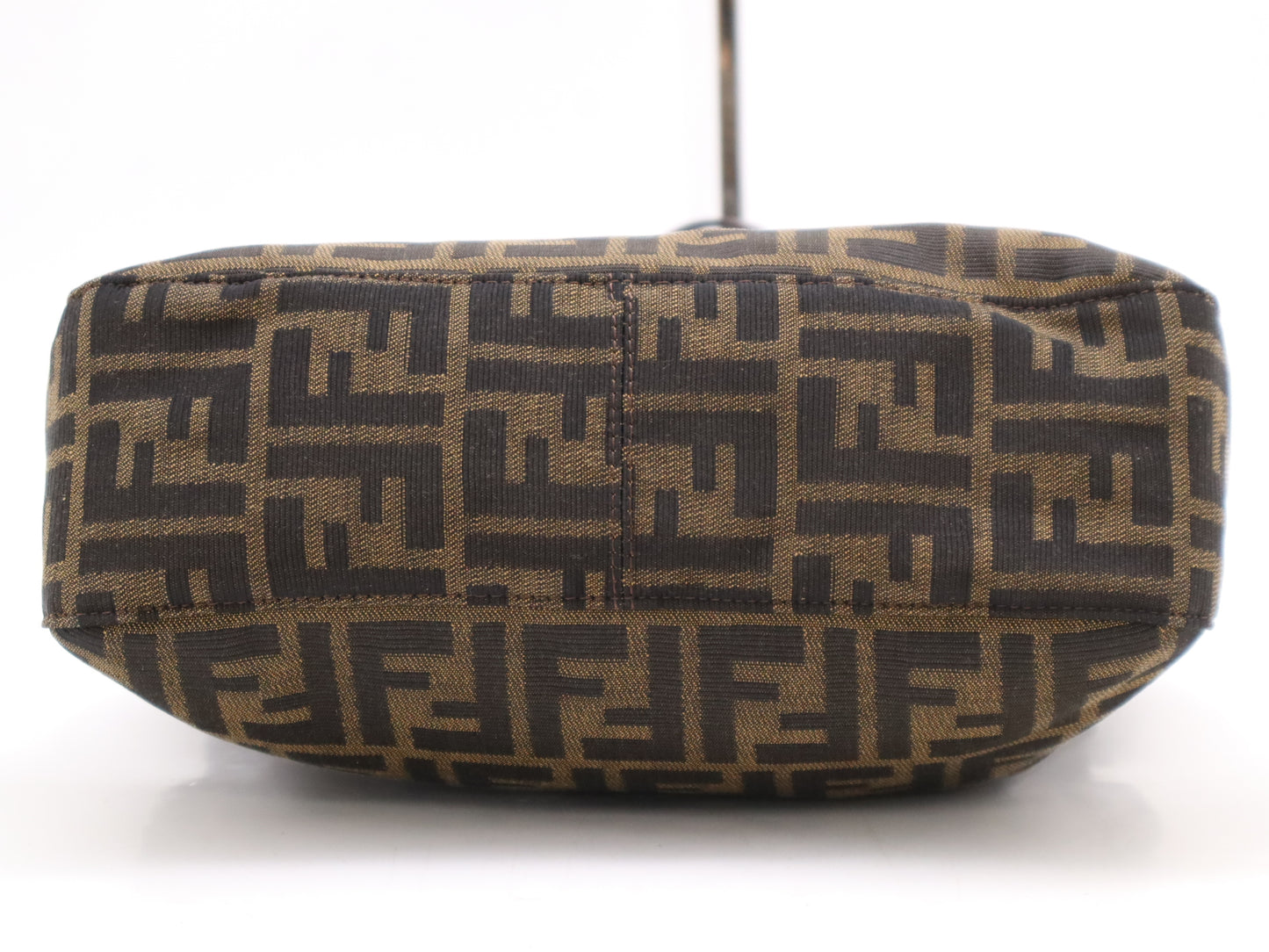 FENDI nylon canvas shoulder bag with Zucca SV hardware, dark brown, comes with dust bag