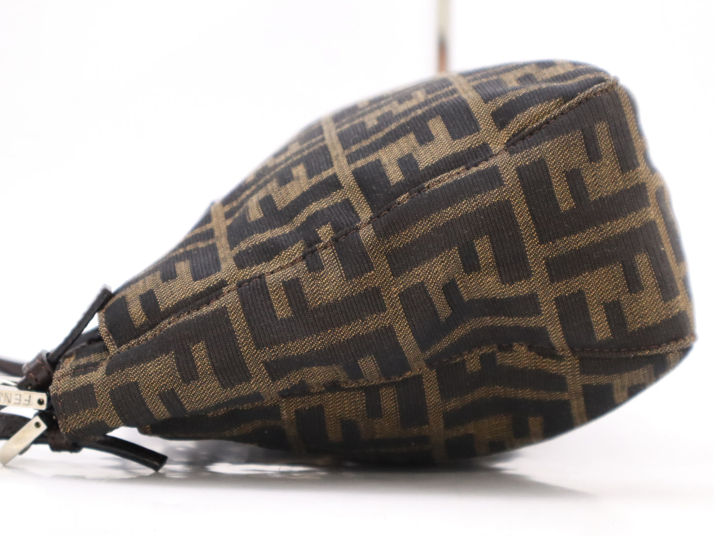 FENDI nylon canvas shoulder bag with Zucca SV hardware, dark brown, comes with dust bag