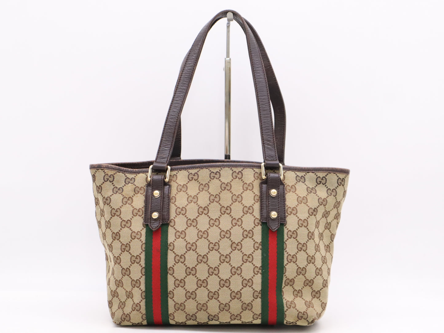 GUCCI 137396 GG Canvas Tote Bag, Sherry, Canvas and Leather, Brown Handbag