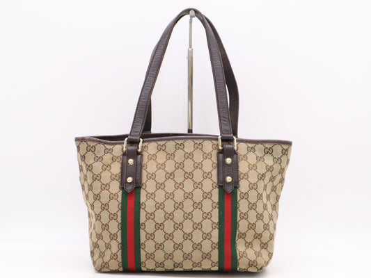 GUCCI 137396 GG Canvas Tote Bag, Sherry, Canvas and Leather, Brown Handbag
