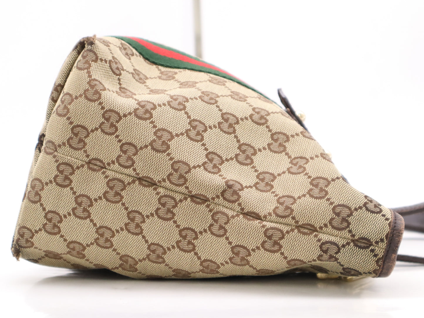 GUCCI 137396 GG Canvas Tote Bag, Sherry, Canvas and Leather, Brown Handbag