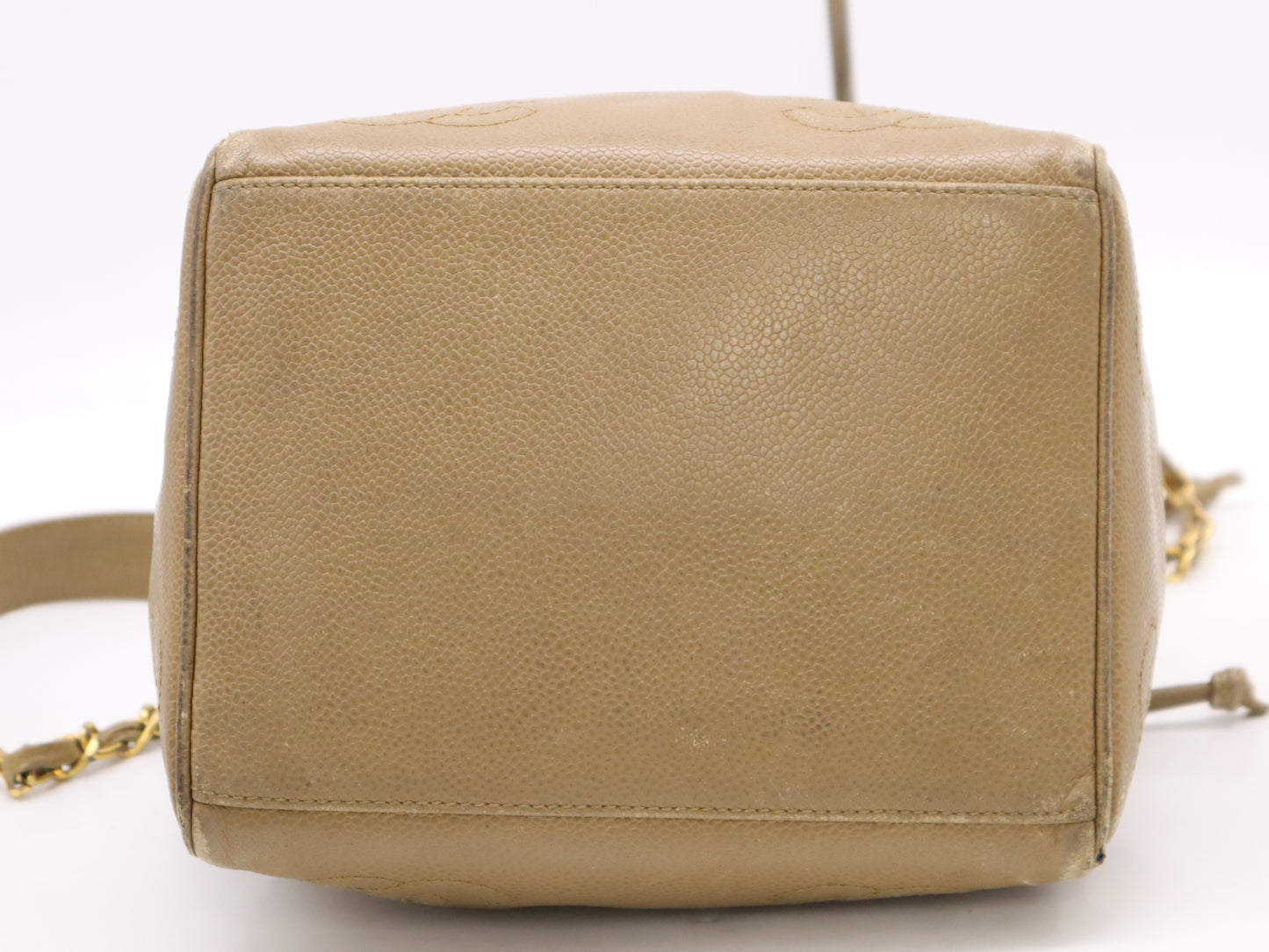 CHANEL Caviar Skin Coco Mark Drawstring Shoulder Bag with S Chain, GD Hardware, Beige, Pouch Included, Unclear Seal