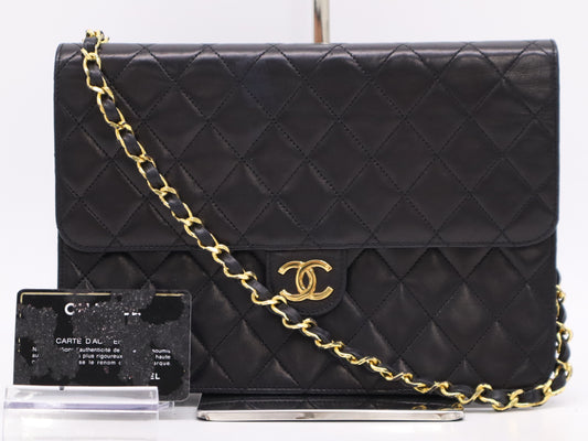 CHANEL Lambskin Matelasse 25 Single Flap Shoulder Bag with S-Chain, Push Lock, and Gold Hardware, Black