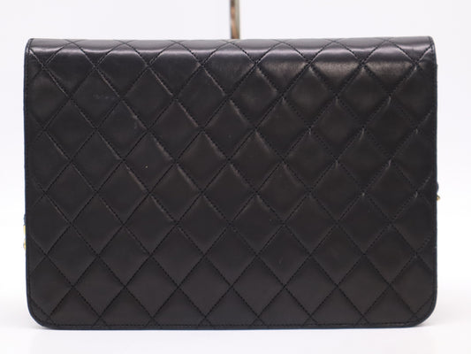 CHANEL Lambskin Matelasse 25 Single Flap Shoulder Bag with S-Chain, Push Lock, and Gold Hardware, Black