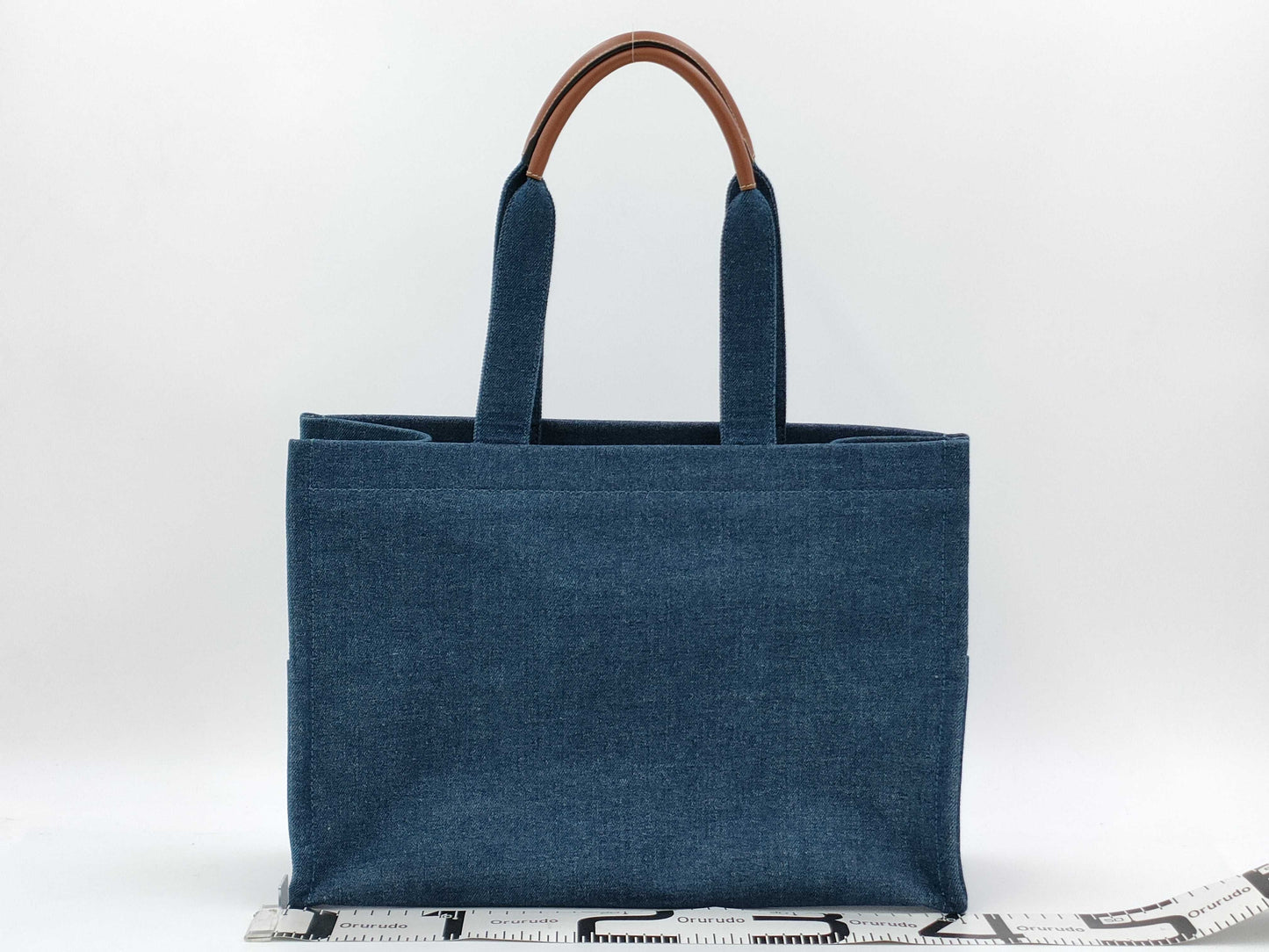 CELINE Denim Large Cabas Tote Bag with Logo Embroidery and Leather in Blue