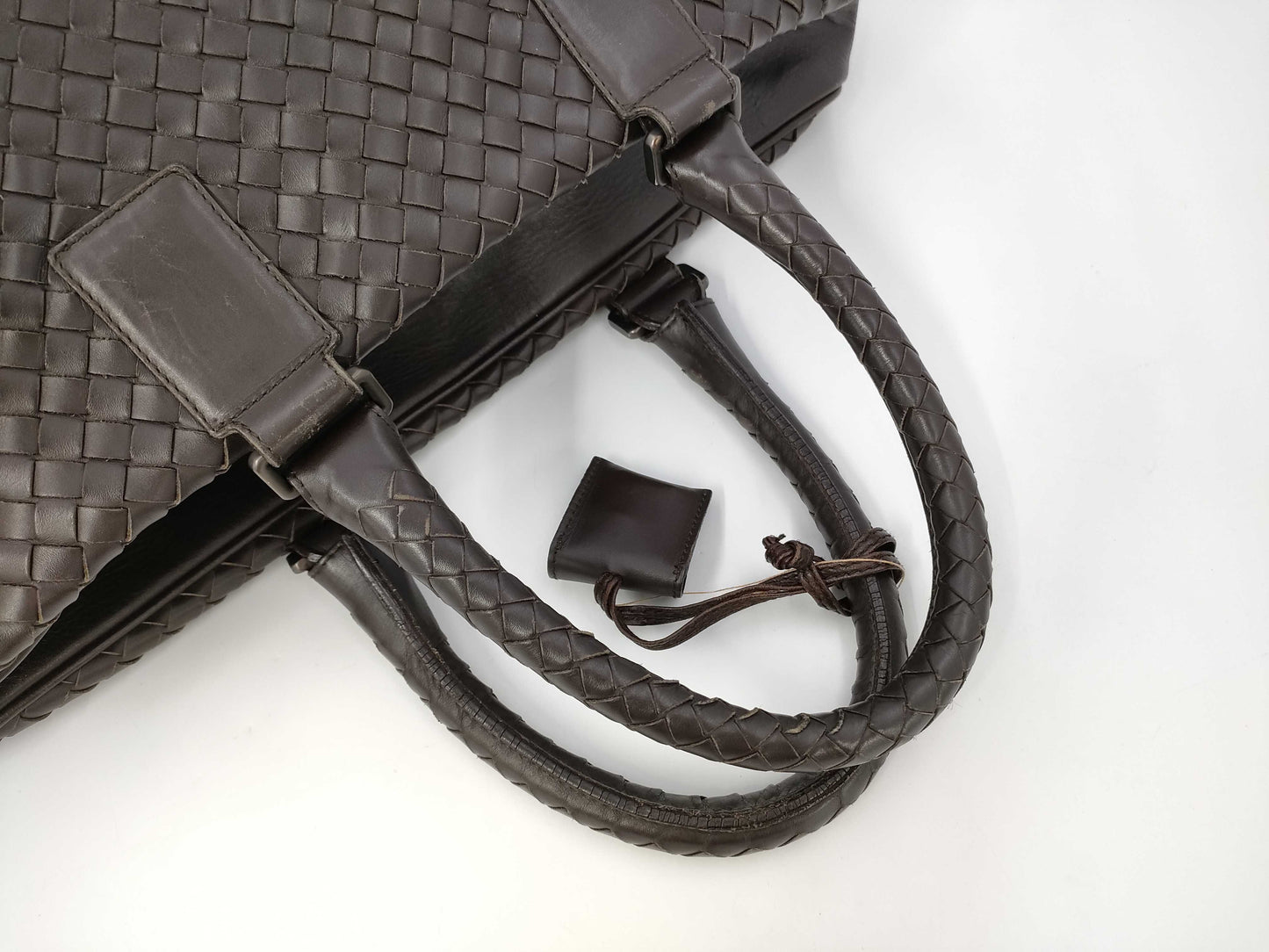 BOTTEGA VENETA Intrecciato Briefcase, 2-Way Leather, Brown, with Strap, Cloche, Padlock, Key, and Dust Bag