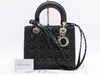 Dior Enamel Lady Dior Medium Cannage Handbag in Black with Silver Hardware, Two Straps, Dust Bag, and Card