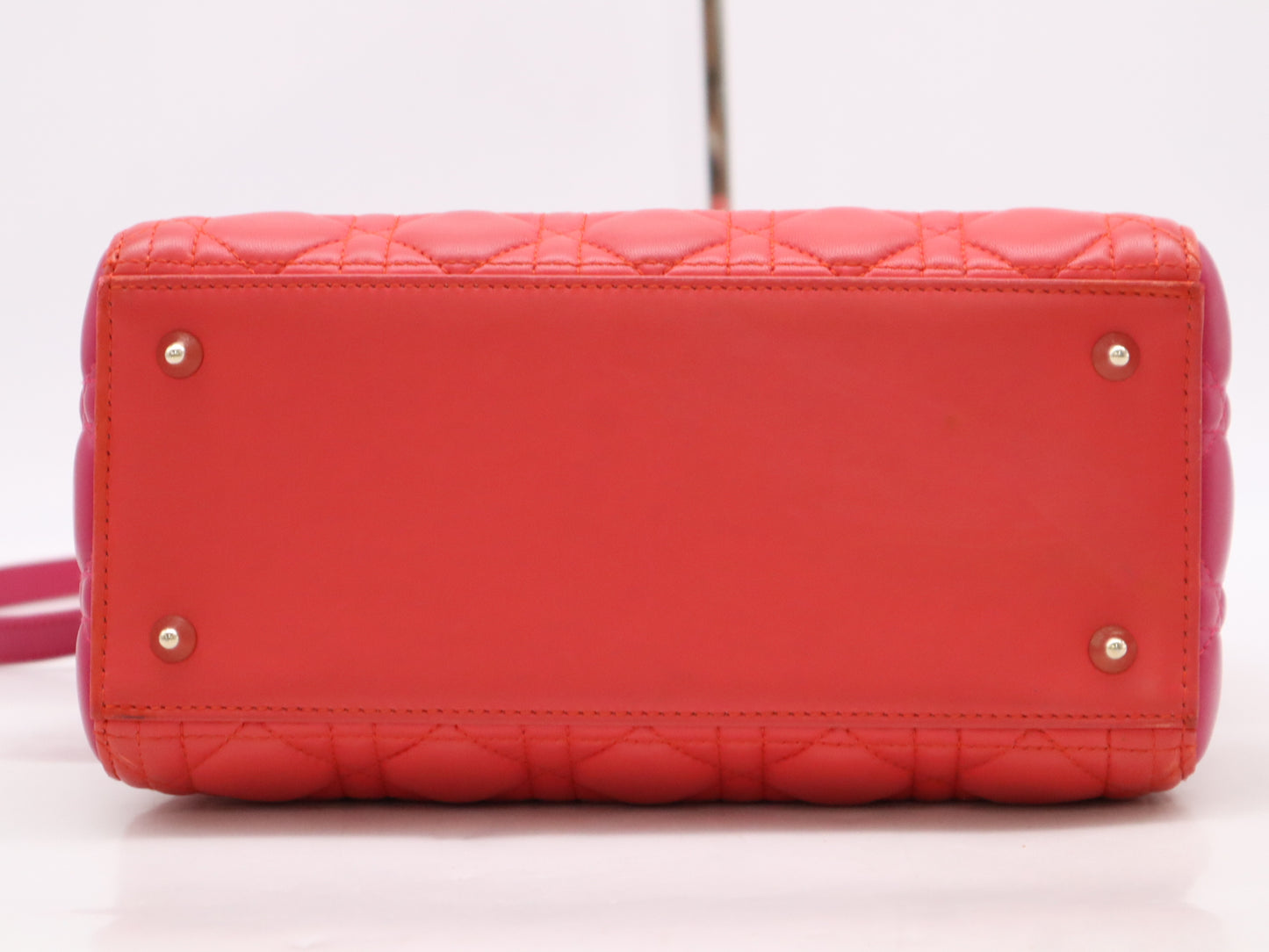Dior Leather Lady Dior Medium Cannage Handbag with GD Hardware, Red and Pink, Shoulder Strap