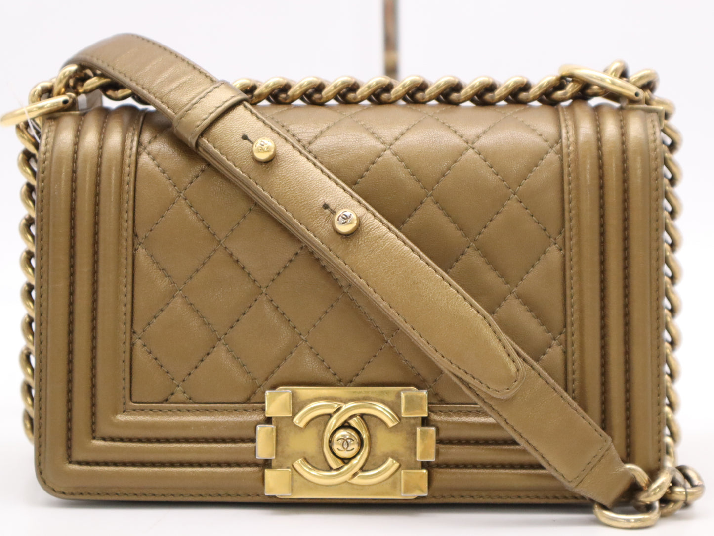 CHANEL Lambskin Boy Small Handbag with S Flap, S Chain, Gold Metal Hardware, Gold Seal, 16267272 Shoulder Bag