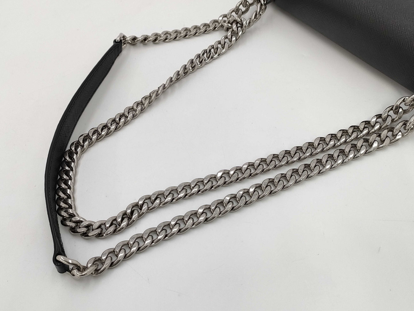 PRADA 1BD009 Nylon and Leather Chain Shoulder Bag, Black