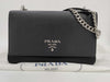PRADA 1BD009 Nylon and Leather Chain Shoulder Bag, Black