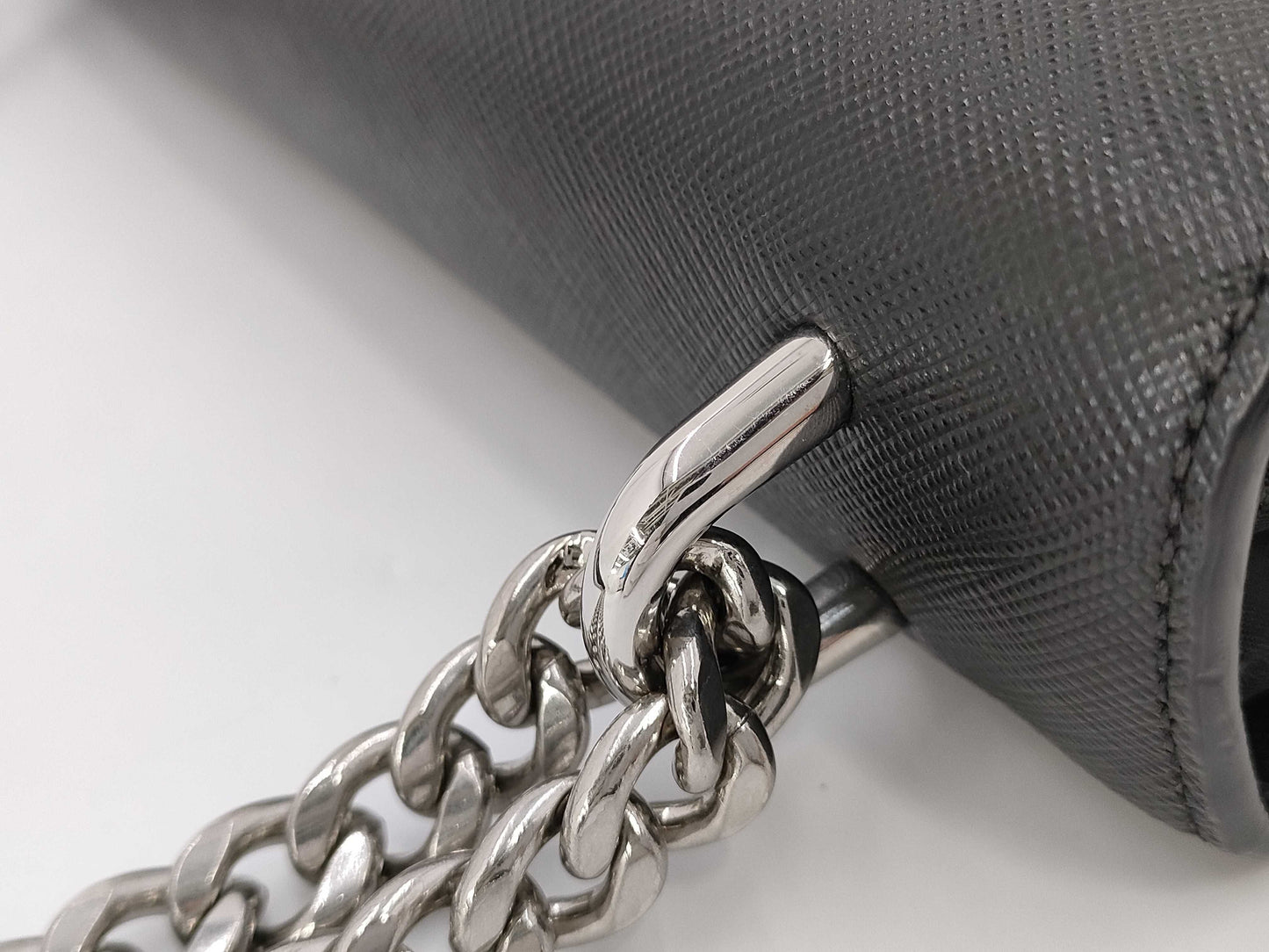 PRADA 1BD009 Nylon and Leather Chain Shoulder Bag, Black