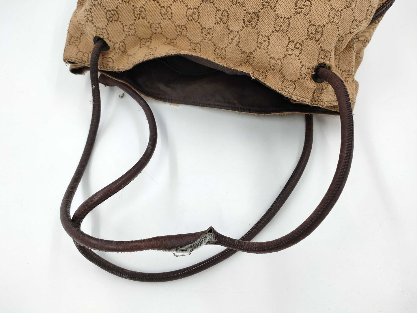 GUCCI 101340GG Canvas Tote Bag with Loop Handle, Canvas and Leather, Brown