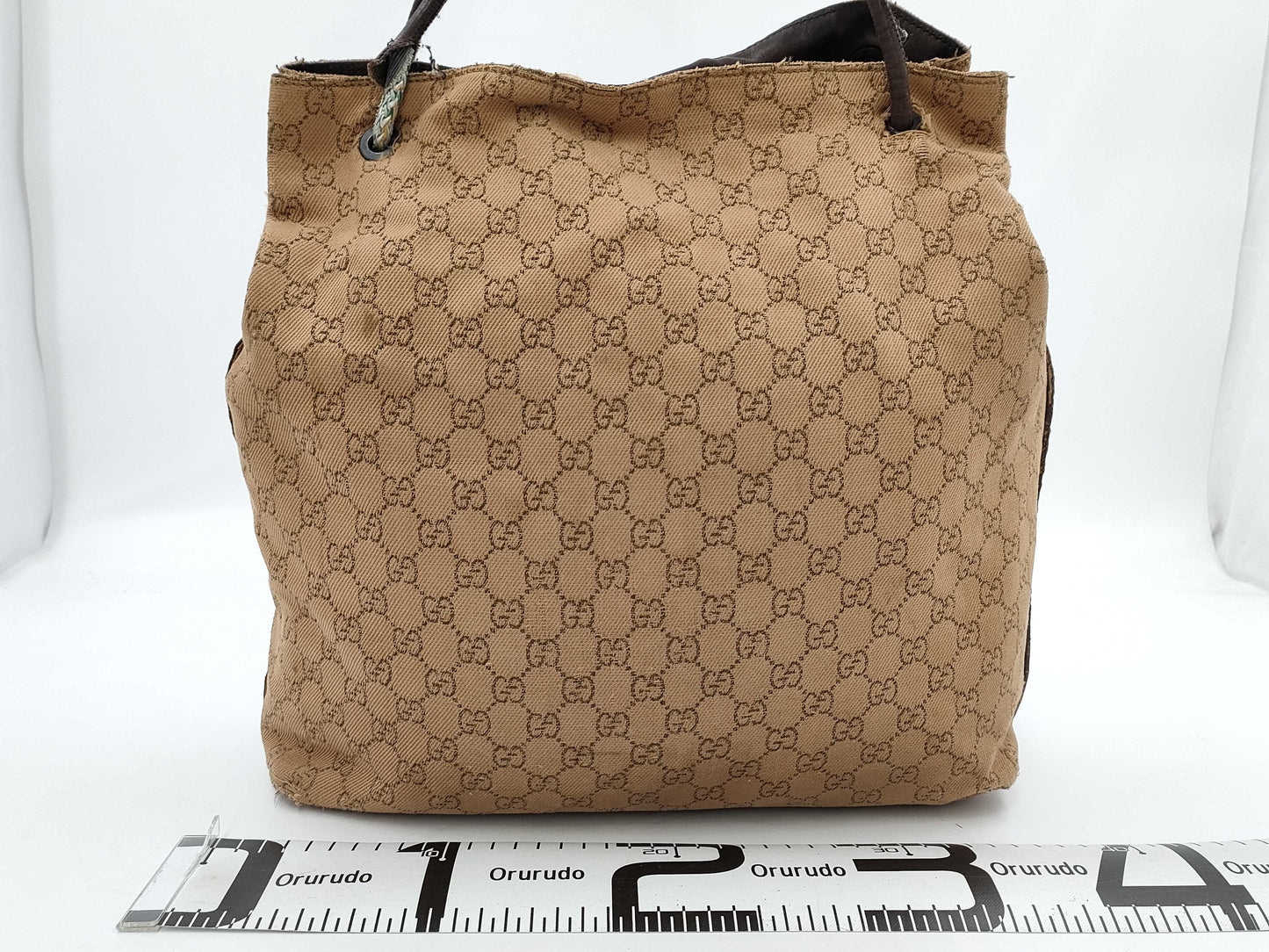 GUCCI 101340GG Canvas Tote Bag with Loop Handle, Canvas and Leather, Brown