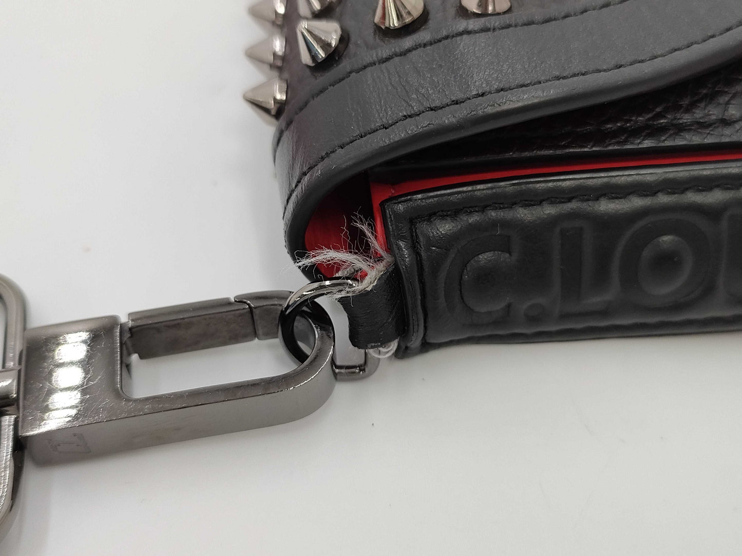 Christian Louboutin Leather Funky Shoulder Bag with Spike Studs and Black Strap
