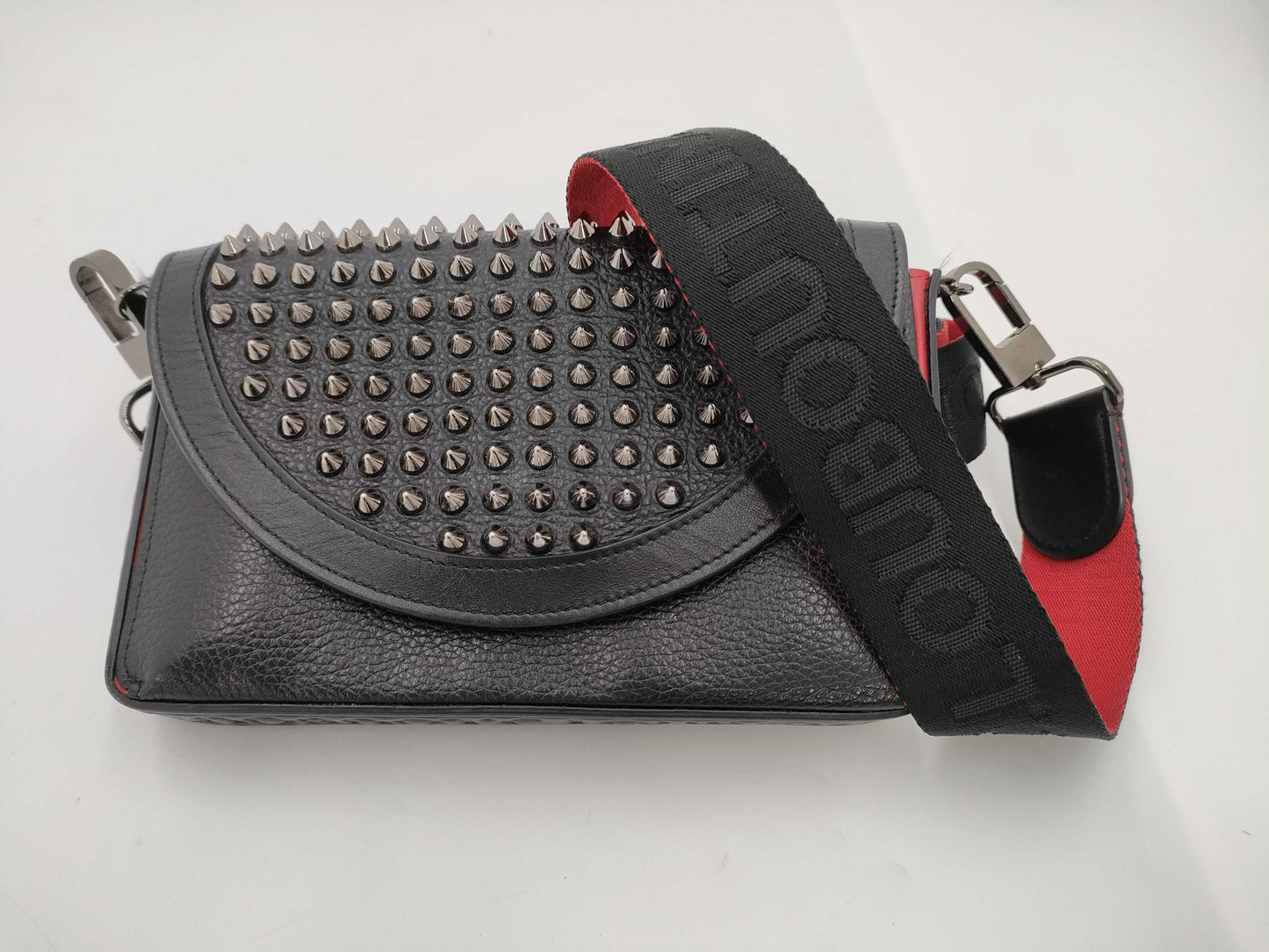 Christian Louboutin Leather Funky Shoulder Bag with Spike Studs and Black Strap