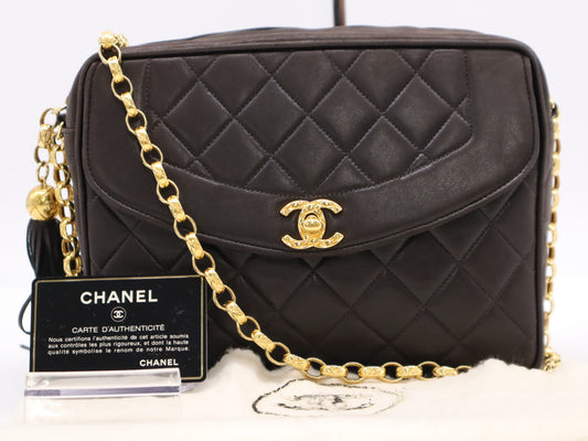 CHANEL Lambskin Matelasse 23 Shoulder Bag with Small Flap, Small Chain, Gold Hardware, Black Seal, Card Included, Dust Bag Included, 2653551