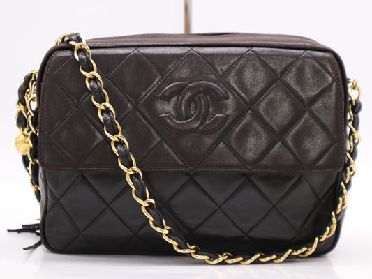 CHANEL Lambskin Matelasse 25 S Flap S Chain GD Hardware Black Seal Shoulder Bag 3472275