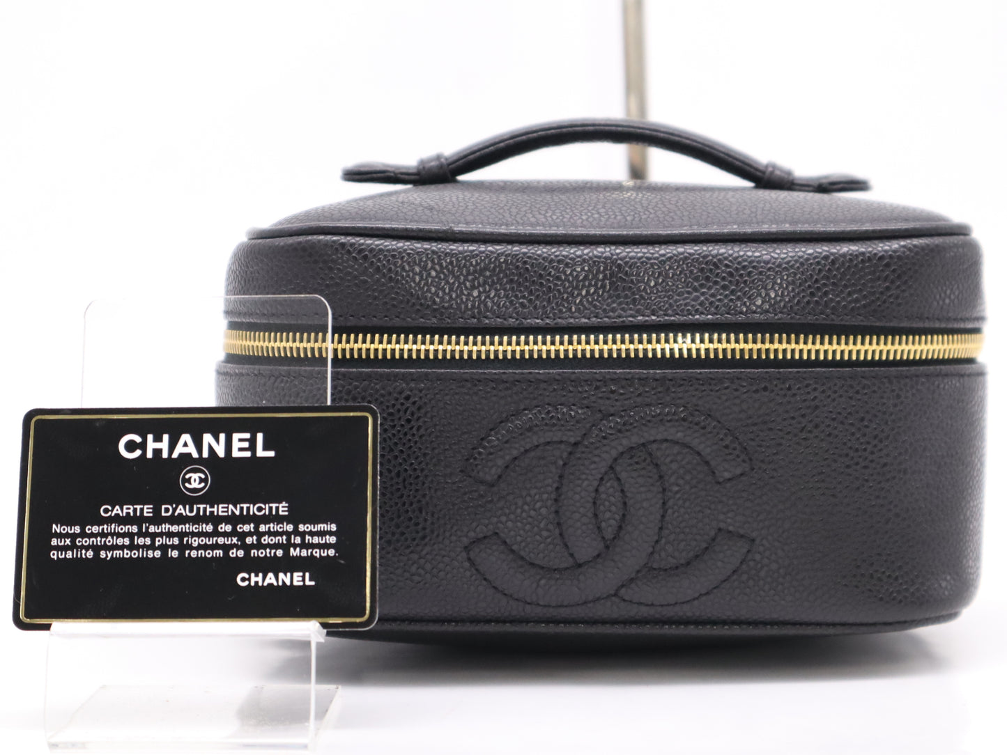 CHANEL Caviar Skin Vanity Bag, Black, GD Hardware, Card Holder, Sticker, 4645215, Handbag